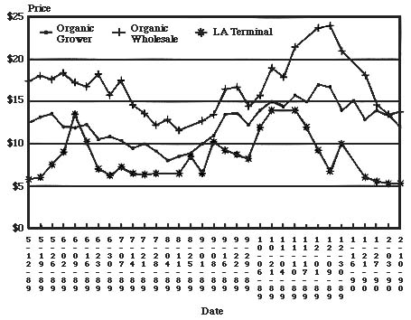 figure 1 shows a graph of market prices for organic lettuce