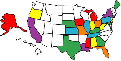 map of the United States showing states with Earth-Kind Trial Gardens