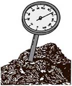 Drawing of a themometer in a compost pile.