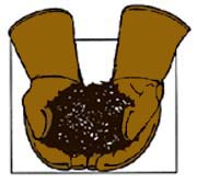 Drawing of a pair of leather gloves holding compost.