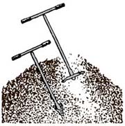 drawing of compost pile with garden forks sticking out