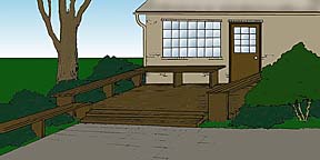 drawing showing a deck adjacent to a house entryway